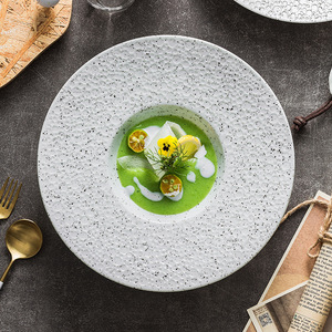 Tazón de Servir de Cerámica Moteada de Lujo para Restaurante Occidental, Borde Texturizado Hecho a Mano, Ecológico, Apto para Lavavajillas, Plato para Servir Alimentos - Product Image 3