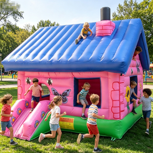 Castillo Inflable Princesa Mariposa Rosa, Casa <span class=keywords><strong>de</strong></span> Brinco Inflable, Perfecto para Niñas, <span class=keywords><strong>Juegos</strong></span> al Aire Libre en el Parque - Product Image 1