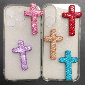 Breloques 3D en forme de <span class=keywords><strong>croix</strong></span>, colorées et brillantes, entièrement ornées de strass, pour loisirs créatifs, accessoires de pendentifs et décorations pour coques de téléphone - Product Image 1
