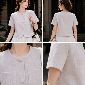 Elegant Women's Short Sleeve Blouse O-Neck Solid Color Twill Fabric Spring Summer Everyday Wear Regular Fit - Product Image 5