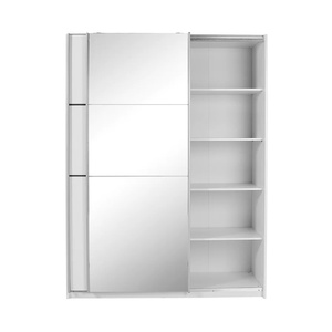 Armoire en bois blanche, fine et durable, avec 2 portes coulissantes, 1 tringle à vêtements et 4 étagères, idéale <span class=keywords><strong>pour</strong></span> la maison, l'appartement ou la chambre. - Product Image 4