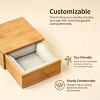Boîte à bijoux en bambou avec tiroir coulissant, étui de rangement pour ornements doublé de tissu