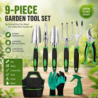 Ensemble d'outils de jardin robustes SUNSHINE 9 pièces en alliage d'aluminium et acier, outils à main pour travaux extérieurs, sac de jardin personnalisable OEM