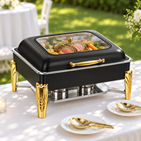 Chauffe-Plat Rectangulaire de Luxe Allnice en Acier Inoxydable Noir et Or, Réchaud à Alcool pour Buffet, Idéal pour Mariages en Extérieur