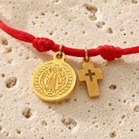 Bracelet porte-bonheur Go2boho avec médaille croix plaqué or 18 carats, cordon en nylon rouge et noir, cadeau religieux catholique, bijoux unisexe