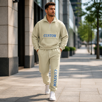 Ensemble de survêtement personnalisé pour hommes en gros – Haut zippé 350 GSM en mélange de coton et pantalon de jogging – Logo personnalisé OEM – Survêtement streetwear