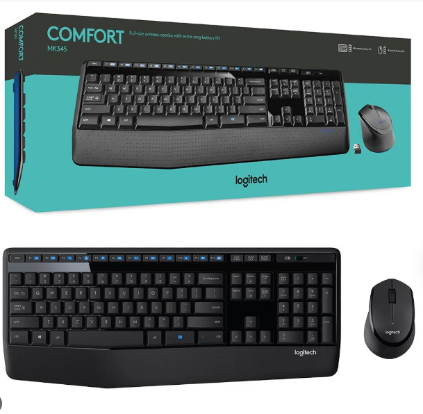 MK345 Wireless Keyboard & Mouse Combo Full - Size, with a 2.4G Wireless Receiver, Black Color