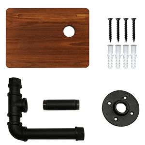 <span class=keywords><strong>Portarotolo</strong></span> da parete industriale in stile tubo con mensola, in <span class=keywords><strong>legno</strong></span> rustico e metallo marrone - Product Image 3