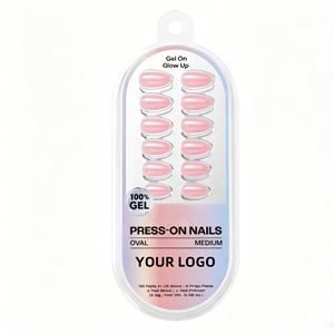 Faux ongles en gel souple PMMA, couleur rose brillante unie, forme ovale moyenne, réutilisables, à presser, pour marque privée - Product Image 1