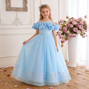 Vestido de Verano para Niñas, de Satén y <span class=keywords><strong>Gasa</strong></span> con Malla Abullonada y Lentejuelas, Formal, Dulce, Hasta la Rodilla, para Fiestas Infantiles - Product Image 2