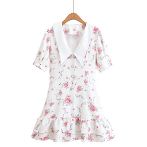 Vestido Mini con Estampado Floral, Cuello en V, Cintura Imperio, Mangas Abullonadas y Dobladillo con Volantes, Silueta Lápiz, Transpirable, Ropa Casual de Verano - Product Image 6