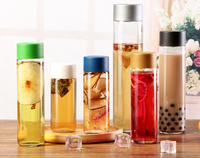 Botol Kaca Voss Bentuk Silinder Transparan dengan Tutup Sekrup untuk Air, Jus, Kopi, Sampel Gratis Aman 200ml 250ml 300ml 350ml 400ml