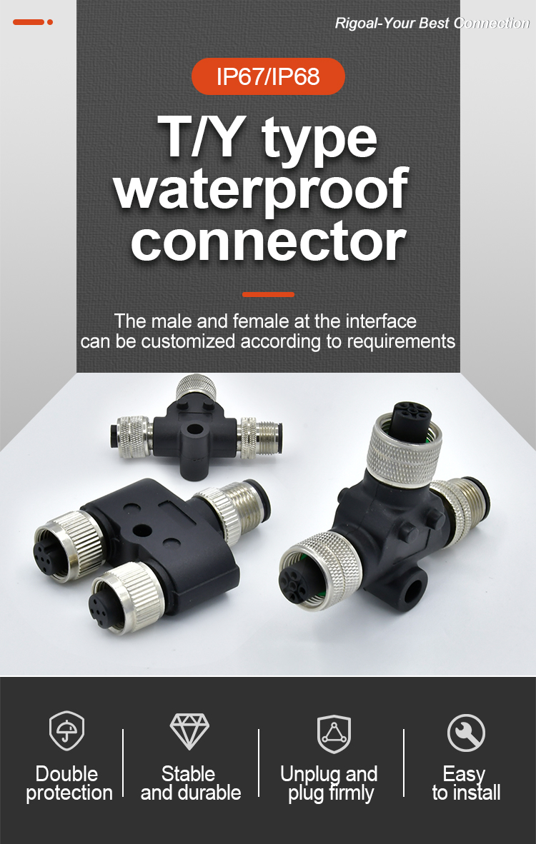 Waterproof M12 Y Connector Male To Female Sensor Actuator Connector