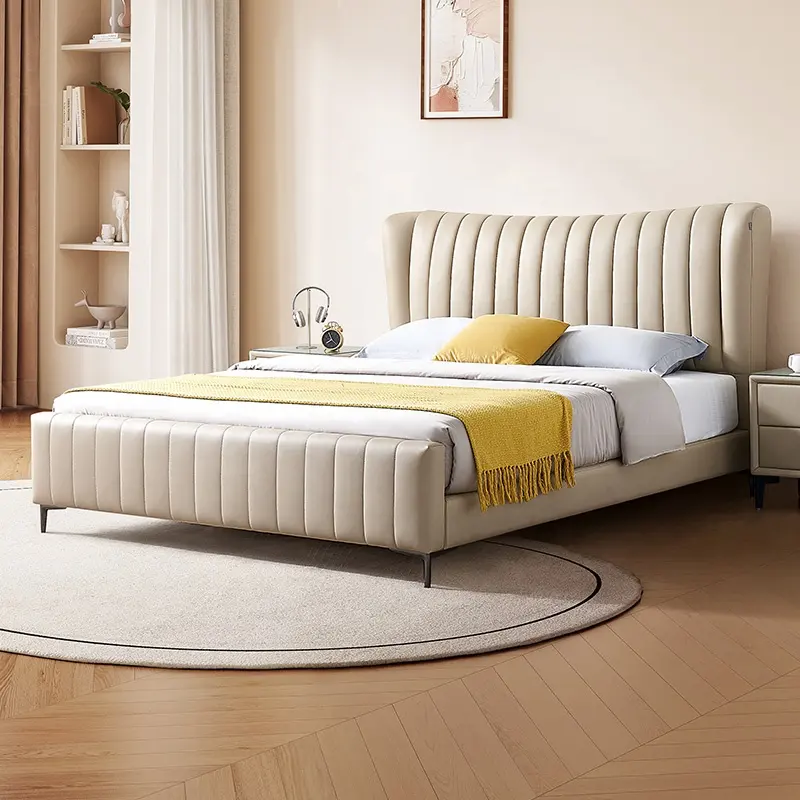 116007 Quanu wholesale bedroom furniture soft italian leather king size bed frame luxury beds modern