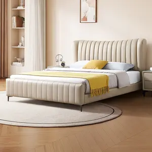 116007 Quanu Wholesale Bedroom Furniture Soft Italian Leather King Size Bed Frame Luxury Beds Modern