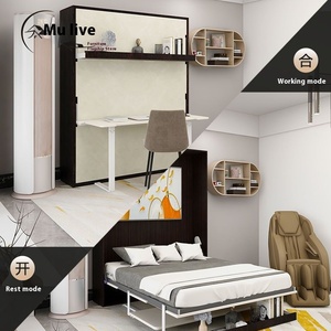 <span class=keywords><strong>Lit</strong></span> mural <span class=keywords><strong>motorisé</strong></span> avec télécommande et bureau, design pliable invisible, <span class=keywords><strong>lit</strong></span> Murphy pour petite chambre à coucher en chêne, mobilier de bureau - Product Image 3