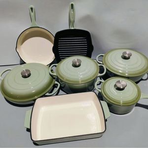 7pcs Modern Enamel Cast Iron Cookware Set Multi-Layer Base Multi-Function Non-Stick Frying <b>Pan</b> <b>and</b> Stew <b>Pot</b> for Home Kitchen Use - Product Image 2