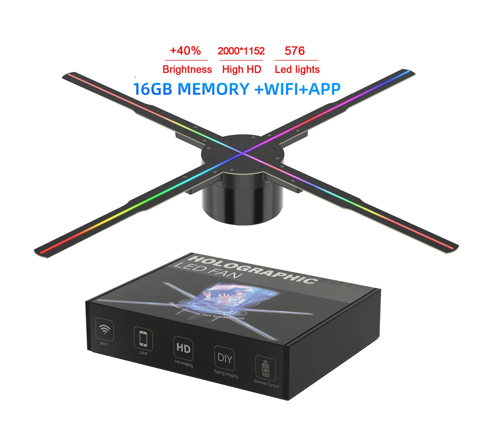 Mesin iklan 3d holografik, proyektor hologram 3d terhubung Wifi kipas hologram 3D Harga kompetitif 50cm 4 pisau