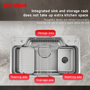 Évier de cuisine multifonction Consun en acier inoxydable 201 304 à cuve unique avec égouttoir, évier d'angle portable avec robinet cascade - Product Image 3