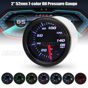 Manómetro Universal de Presión de Aceite para Automóvil de 2'' 52mm, 0-140PSI, Pantalla LED de 7 Colores, Carátula Negra, 12V, con Sensor - Product Image 1