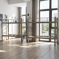 Lit superposé en métal de style chinois pour quatre personnes, avec table inférieure, idéal pour les dortoirs universitaires et appartements.