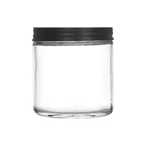 Frasco de vidro liso vazio hermético reciclável de boca larga 16oz/480ml/480cc com tampas fáceis de abrir