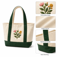 Sac fourre-tout en toile brodé avec logo personnalisé, motif floral, mini sac à main color block vert foncé, sac de courses réutilisable, vente en gros