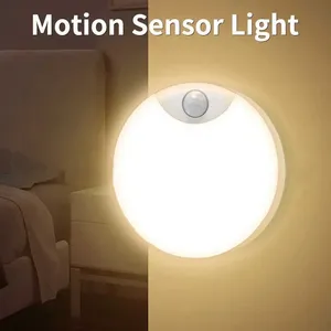 <b>Motion</b> <b>Sensor</b> <b>LED</b> Night <b>Light</b> Magnetic Rechargeable Circular <b>Light</b> for Cabinets Kitchens Bedrooms Stairs Emergency Use - Product Image 1