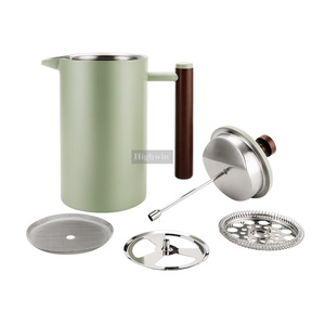 HIGHWIN Fournisseurs de <span class=keywords><strong>Café</strong></span> Peinture Vert Lac Poignée en Bambou Presse Française Personnalisée Presse à <span class=keywords><strong>Café</strong></span> en Acier Inoxydable à Double Paroi - Product Image 6