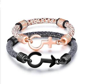 Bracelet en cuir pour hommes et femmes, en acier inoxydable, pour couple, nouveau, - Product Image 1