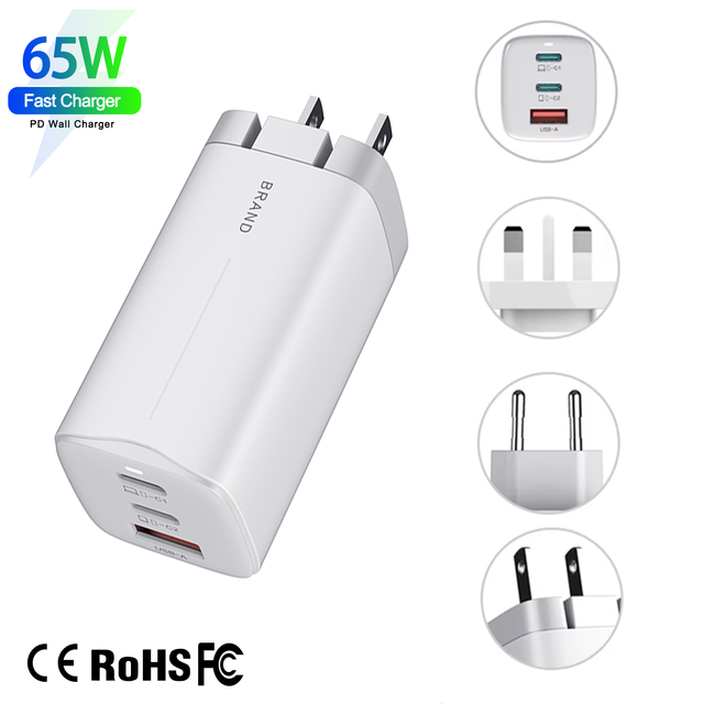 For 65W Universal USB-C Wall Charger with QC PD3.0 Fast Charging OTP Protection GAN Material for Laptop & Mobile Devices