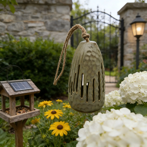 בית ציפורים תלוי מקרמיקה בצבע כחול אומברה - קישוט לגינה בסגנון קוטג' - Product Image 2