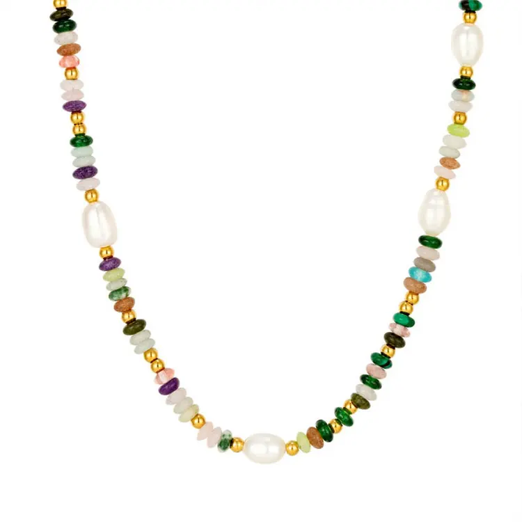 Bijoux bohème collier ras du cou perle charme arc-en-ciel pierre naturelle chaîne collier