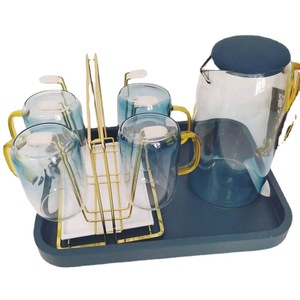 Ensemble de service de boissons YZJMUJO, mugs en verre, pichet, plateau, cadre doré, couleur Morandi, pour la maison, l'hôtel, le restaurant - Product Image 1
