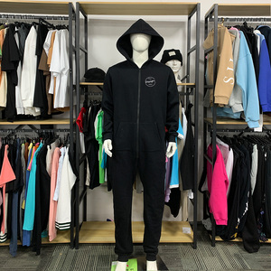 Benutzer definierte bestickte Plain Cotton <span class=keywords><strong>Fleece</strong></span> Herren Jumps uit Onesie Stram pler Pyjamas Kapuze Full Zip <span class=keywords><strong>One</strong></span> <span class=keywords><strong>Piece</strong></span> Trainings anzug mit Taschen - Product Image 2