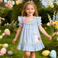 Vêtements pour filles Vente en gros Lapin de Pâques Applique avec grande fleur Robe à volants pour enfants Nouveau style de robes pour enfants pour filles