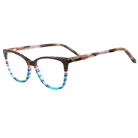 Gafas de Ojo de Gato para Mujer, Montura de Acetato Laminado, Patrón de Rayas Multicolor, Gafas Ópticas Rx, Gafas de Moda