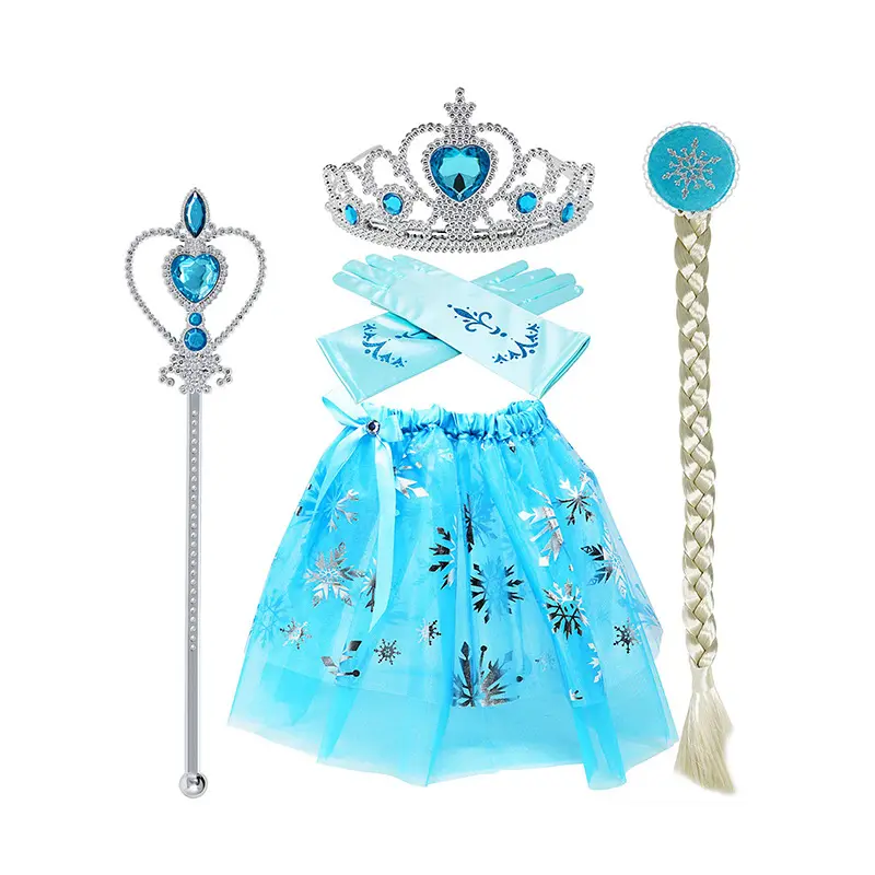 Vestido de princesa Frozen para fiesta, disfraz de maquillaje con tutú, corona, varita, guantes para el pelo, 5 uds.