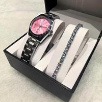 CHENXI 003A Ensemble cadeau deux pièces style loisirs pour femme, montres de luxe à quartz argent et rose, lumineuses et étanches, avec bracelet et boîte