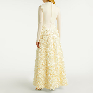 Abito Lungo Elegante con Scollo a O, Maniche Lunghe, Diamanti e Fiori 3D, Sexy per Donne, Ideale per Ristoranti, Appuntamenti, Serate e Cerimonie - Product Image 2