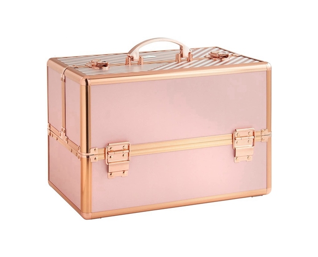 Professional Portable Rose Gold Makeup Train Beauty Jewelry Cosmetic Case
