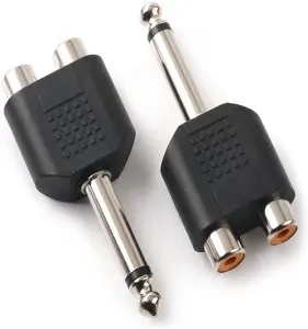 1/4Inch 6.35mm Male to 2 RCA Female Audio Heads, 1/4Inch 6.35mm M One-Two RCA F Stereo Interconnect Audio Adapter, 2Pack (6.35mm