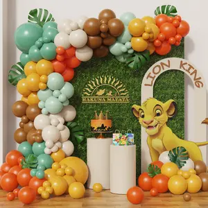 Jungle Safari bữa tiệc sinh nhật bé tắm trang trí nội thất 156pcs The Lion King Chủ Đề Bóng bay Garland vòm Kit Simba màu xanh lá cây cam bóng