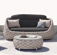 Ensemble de canapé d'angle en osier tressé de jardin confortable et luxueux, imperméable, avec sangle EQ, fauteuil œuf en aluminium avec coussins
