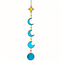 Attrape-soleil personnalisé en vitrail Art Déco fait main, motif croissant de lune et étoile, phases de lune uniques, décoration intérieure