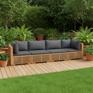 Ensemble de canapés de jardin en teck avec coussins gris foncé, mobilier d'extérieur au design contemporain, durable pour une utilisation en jardin - Product Image 2