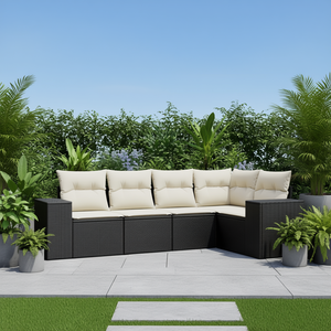 Conjunto de Sofás de Jardín Modernos para Exteriores, en Ratán Sintético Negro, Muebles Modulares Grandes con Cojines de Espuma de Alta Densidad para Patio - Product Image 2