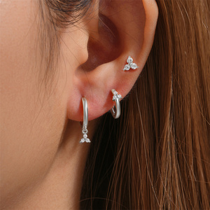 CANNER Juego de 3 Piezas de Pendientes de Plata de Ley 925 con Circonita Cúbica en Forma de Flor, Juego de Pendientes de Aro con Diamantes Chapados en Oro de 18k - Product Image 5