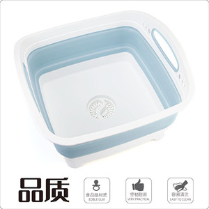 Kitchen Extendable Square Sink Plastic <b>Vegetable</b> Washing Folding Basin Storage Design Easy To Clean Matte Surface - Product Image 5