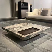 Meubles de salon familiaux modernes de luxe Table basse réglable en acier inoxydable et miroir en travertin et marbre